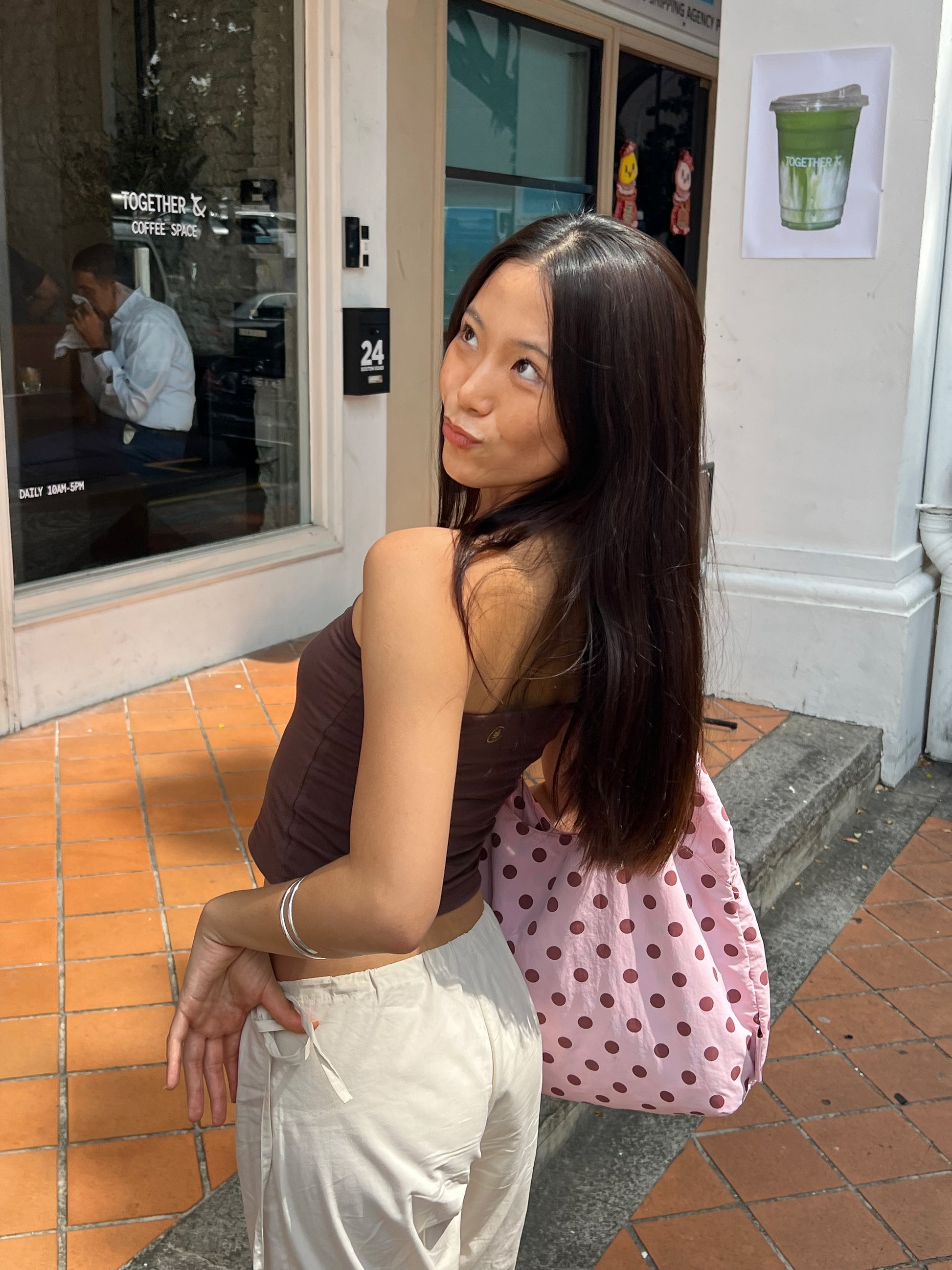 Foldaway tote - Pink & Brown