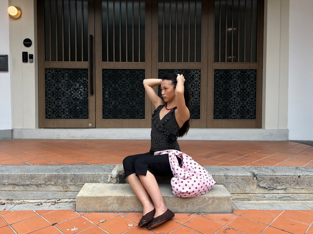 Foldaway tote - Pink & Brown